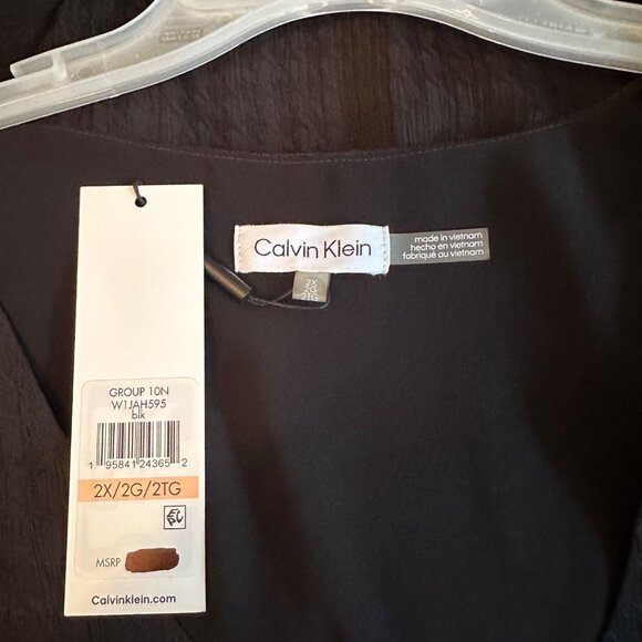 Calvin Klein Women's V-Neck Textured Blouse Size 2X Black 3/4 Sleeve Top - Picture 4 of 12